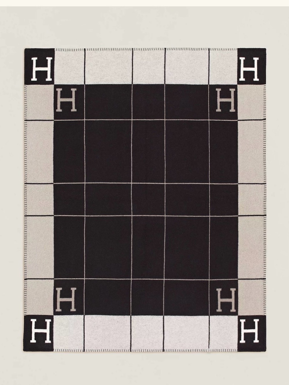 Hermes Black and Cream Grid 'H' Throw Blanket